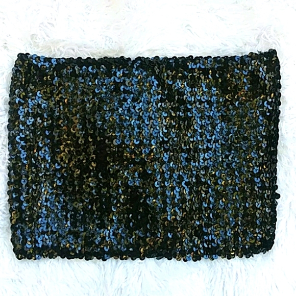 ANNA KACI CALIFORNIA BLACK SEQUIN TUBE TOP - Picture 1 of 4